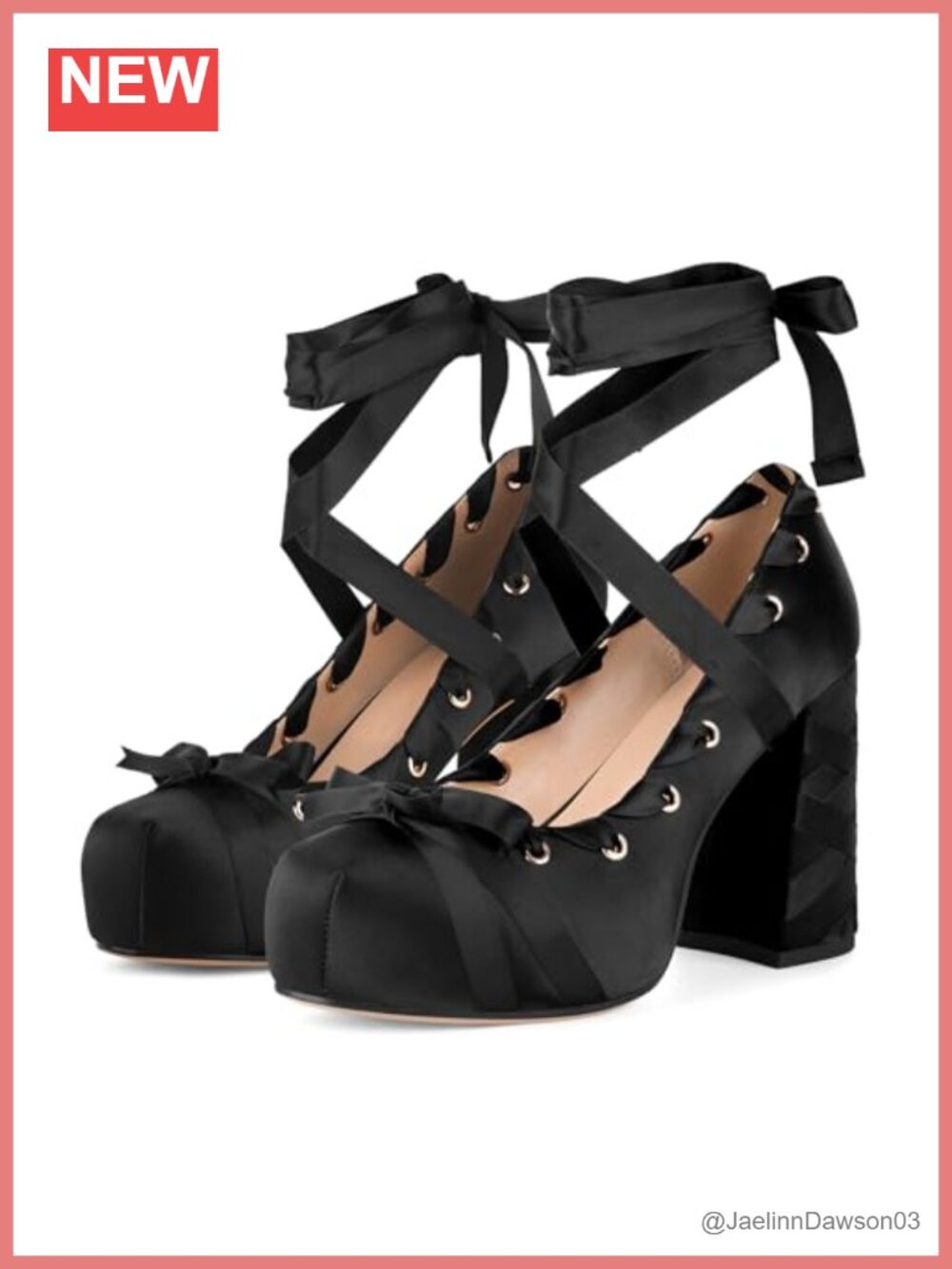 Handmade Satin Chunky Platform Pumps with Bow Ribbon Lace Up Heels